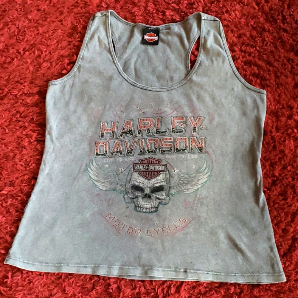Harley Davidson HD Tank Top gray Bling Size 2X